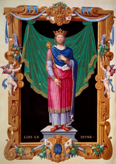 Porträtt av kungen av Frankrike Ludvig VII den unge (1120-1180). Miniatyr i "" Samling av Frankrikes kungar"" av Jean du Tillet av Unknown artist