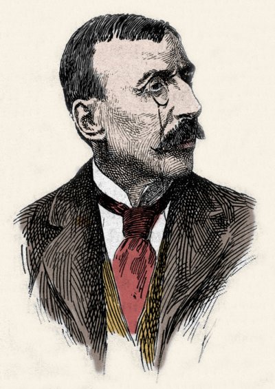 Porträtt av den portugisiske författaren och diplomaten Jose Maria de Eeca de Queiros eller Queiroz (1845-1900). Gravyr av 1800-talet av Unknown artist