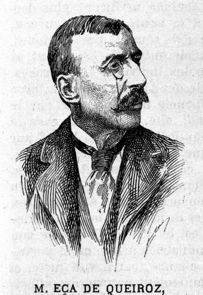 Porträtt av den portugisiske författaren och diplomaten Jose Maria de Eeca de Queiros eller Queiroz (1845-1900). Gravyr av 1800-talet av Unknown artist