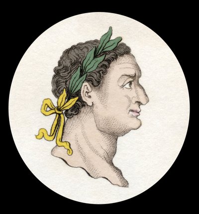 Porträtt av den romerske kejsaren Titus (39-81). (Titus Flavius Sabinus Vespasianus). Gravyr av 1800-talet. av Unknown artist