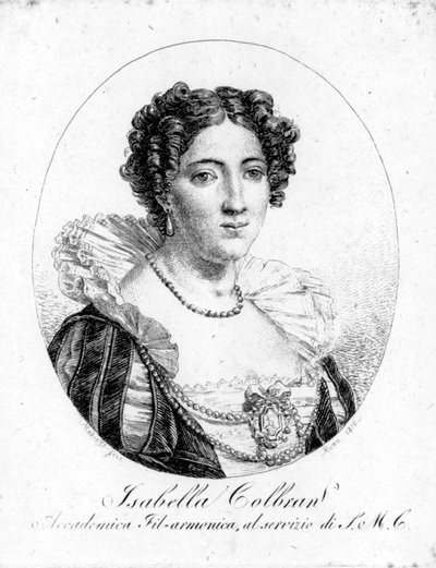 Porträtt av den spanska sångerskan Isabelle Colbran (1785-1845) Gravyr från 1800-talet av Unknown artist