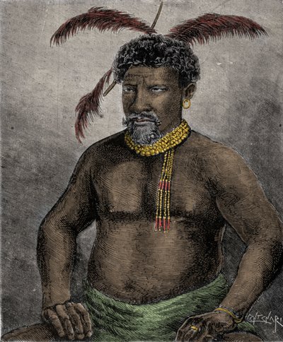 Porträtt av zulukungen Cetshwayo (eller Cetawayo, Cetewayo, Cetywajo, Ketchwayo) (1826-1884) Gravyr från 1800-talet av Unknown artist
