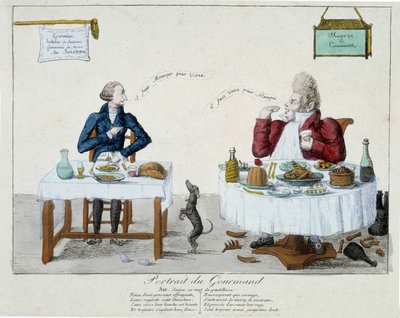 Porträtt av gourmanden: "" du måste äta för att leva, du måste leva för att äta"" - gravyr av Unknown artist