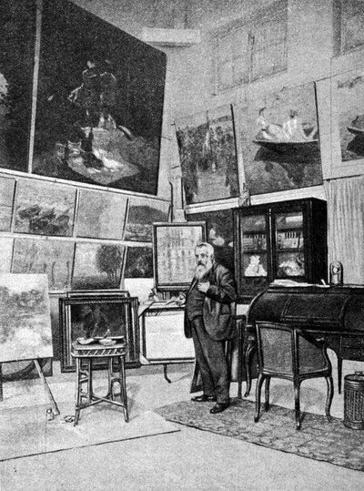 Porträtt av målaren Claude Monet (1840 - 1926) i hans ateljé. av Unknown artist