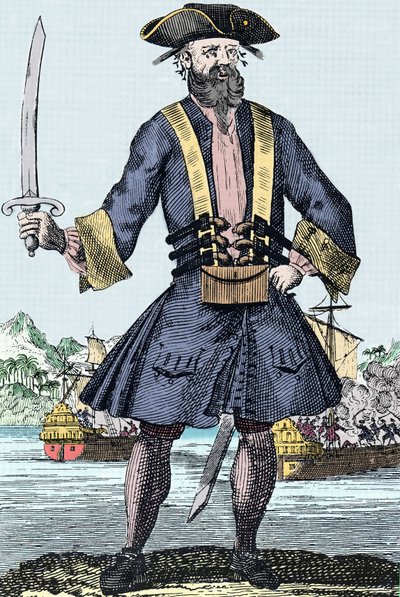 Porträtt av piraten Edward Teach dit Barbenoire (Svartskägg eller Svartskägg av Unknown artist