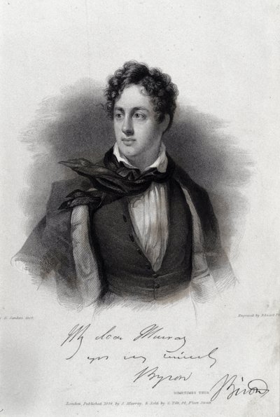 Porträtt av poeten George Gordon Byron (1788-1824). av Unknown artist