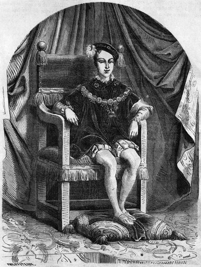 Porträtt av den unge kung Edward VI av England och Irland (1537-1553), gravyr från 1800-talet. av Unknown artist