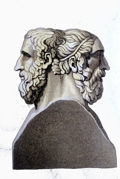 Porträtt av Homeros (800-talet f.Kr.) och Archiloque (712 f.Kr. - 648 f.Kr.), grekiska poeter. av Unknown artist