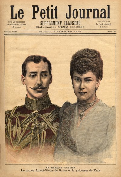 Porträtt i samband med tillkännagivandet av deras äktenskap, av prins Albert Victor, hertig av Clarence och Avondale med Mary of Teck, Le Petit Journal, 1892-01-09 av Unknown artist
