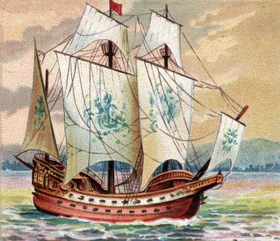 Portugisisk Carrack - Portugisisk Caraque - Representation av en karakkaraktär (skepp) av den portugisiska flottan sent 1400-tal av Unknown artist