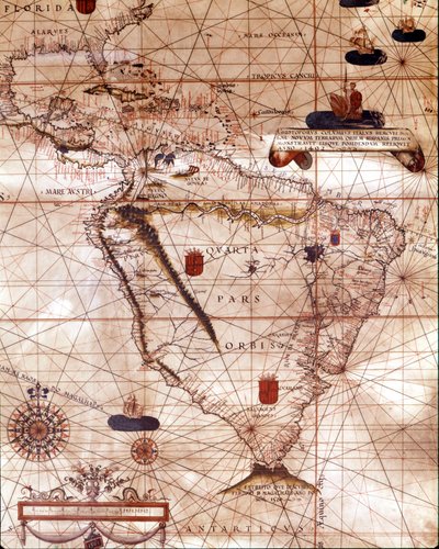 Portulan som representerar Sydamerika som tillhör Bartolomeo Velhio. 1561. av Unknown artist