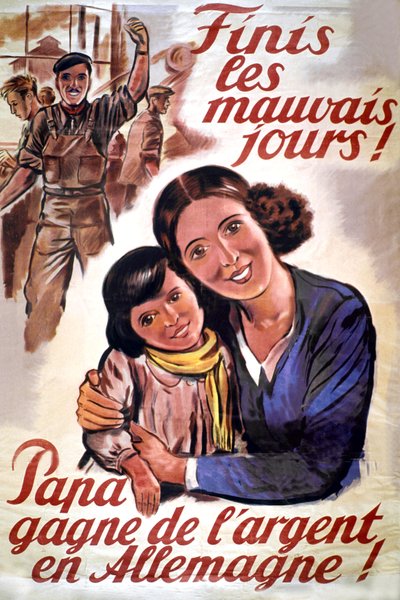 Affisch för STO (tvångsarbetsorganisation) under den tyska ockupationen av Frankrike, ca 1943 (tryck) av Unknown artist