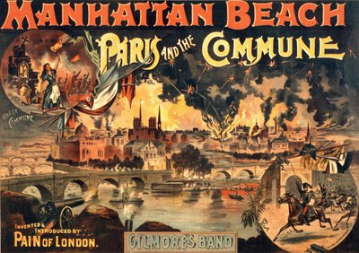 Affisch för showen "Paris et la Commune" på Manhattan Beach av Gilmores Band, sd. omkring 1891. av Unknown artist