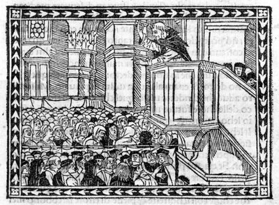 Predikan av G. Savonarola (Jerome Savonarola) (1452 - 1498) - i "" Compendium of Revelatione", inkunabel av 23/4/1496. av Unknown artist