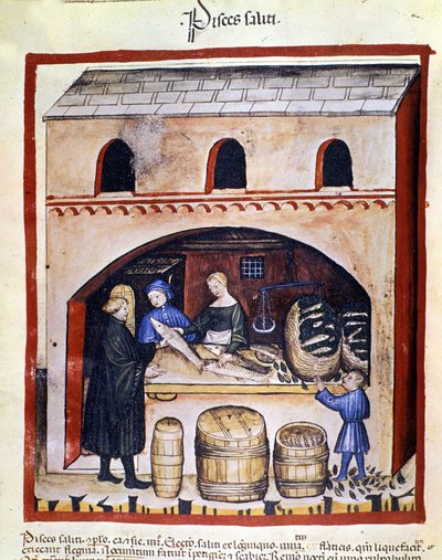 Beredning av smutsig fisk. Belysning från mjölkning av medicin och diet "" Tacuinum sanitatis"" av Unknown artist