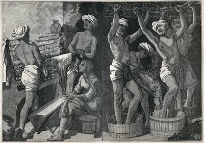 Beredning av lack i Indien. Gravyr från 1885 i "" Les arts et metiers illustres"" av Adolphe BITARD. av Unknown artist