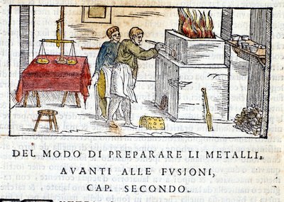 Beredning av metall för smältning - i "Pirotechnia"" av Biringuccio av Unknown artist