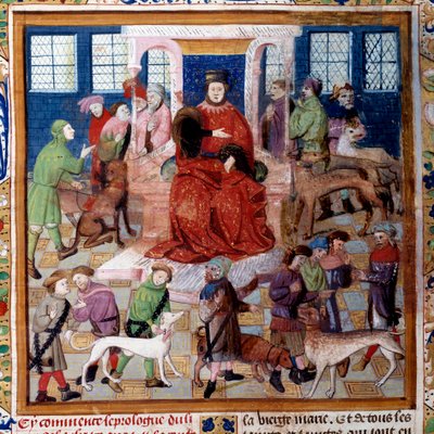 Presentation av hundarna för greven av Foix Miniatyr från "The book of hunting" av Gaston III Phoebus, greve av Foix, Lord of Bearn (1331-1391) av Unknown artist