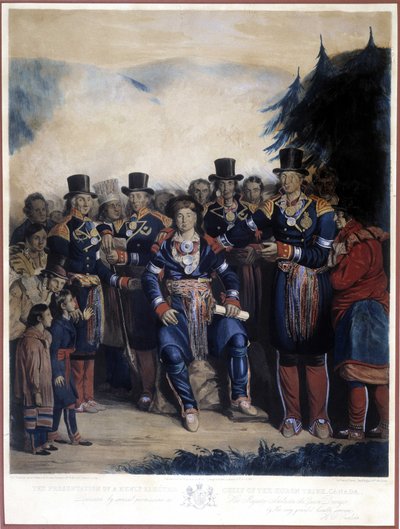 Presentation av den nyvalde chefen för Huron-indianerna i Kanada av Unknown artist