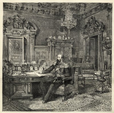 Prins Alexander av Bulgarien (1857-1893), i sitt arbetsrum - Alexander av Battenberg - Porträtt av Alexander I av Bulgarien eller Alexander av Battenberg (1857-1893) i sitt arbetskabinett - 1886 - av Unknown artist