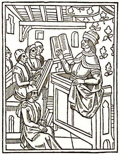 Professor undervisar från en stol av Unknown artist