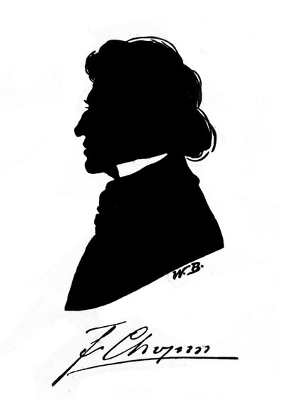 Profilsiluett av den polske kompositören Frederic Chopin (1810-1849) med autograf. 1800-talet av Unknown artist