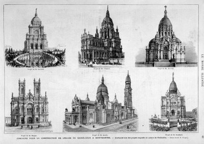 Projekt för tävlingen för kyrkan Sacre Coeur i Montmartre - i "" The Illustrous World"" av 25/07/1874 av Unknown artist