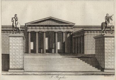 Propylees (Propylaea) (Akropolis i Aten) gravyr från "" Seder och traditioner för alla folk i universum. Det vill säga historien om regeringen, om lagarna, om milisen, om religionen för alla nationer från de mest avlägsna tiderna till våra dagar "1856 av Unknown artist