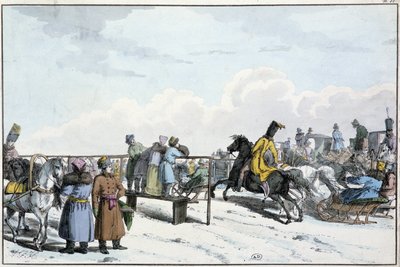 Race av stridsvagnar och hästar i Ryssland - gravyr av Unknown artist