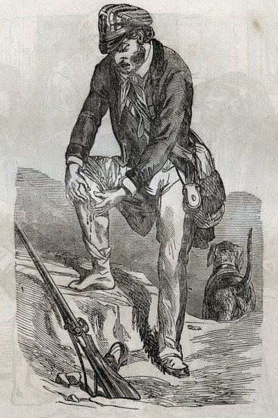 Rage - behandling av bett gjorda av ett rasande djur - ont när han trycker på hans sår - gravering i "La Sante Universelle - Medicinsk guide för familjer"" 1852 av Unknown artist