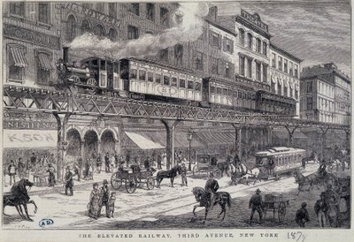 Upphöjd järnväg på 3rd Avenue, New York av Unknown artist