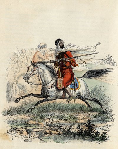 Röda ryttare från Emir Abd-el-Kader flydde av jägare till häst från den franska armén vid Oran 1841, i "L