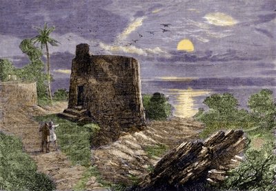 Farsernas religion (anhängare av Zarathustra (Zarathushtra, Zarathustra, Zarathustra eller Zoroastra)): begravningsritualen består i att placera de avlidnas kroppar i ett torn, Tystnadens torn, där de slukas av gamar. Malabar-regionen av Unknown artist