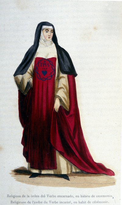 Religiös av verbets ordning inkarnera i ceremoniell klädsel. Gravyr från ett album på religiösa beställningar, Paris av Unknown artist