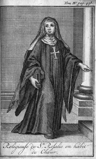 Religiös ordning. Religiös av Saint Rosalie i körklänning i Palermo på Sicilien på 1600-talet. I "" Historien om militära order eller riddare, om de säkra och rutinmässiga miliserna av båda könen, som har etablerats fram till nu. Upplagan hämtad från Ab av Unknown artist