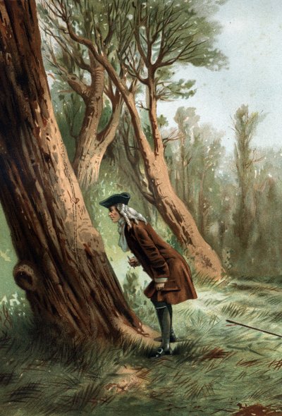 René Antoine Ferchault de Réaumur (1683-1757), fransk fysiker och naturforskare, studerar caterilles moral. efter "La Ciencia y sus Hombres par Louis Figuier" Barcelona 1881 av Unknown artist