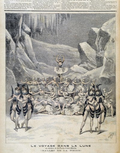 Representation på teatern i Porte Saint Martin av "" Resan i månen"" - i "" Le Petite Journal"" från 1892-04-09 av Unknown artist