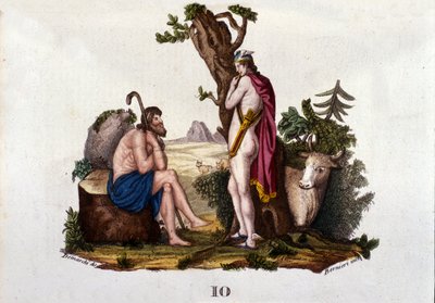 Representation av Argus och Io, förvandlad till ko av Merkurius. Tavlan hämtad från "" Mythology Dictionary "" 1888 av Unknown artist