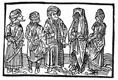 Framställning av saracener, Xylografi av 1400-talet. av Unknown artist