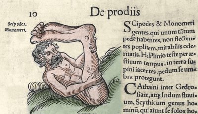 Representation av ett Sciapod-monster Gravyr från "The Book of Prodigiorum ac ostentorum Chronicon Basileae" av Wolfhart (Conrad Lycosthene) 1557 av Unknown artist