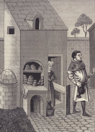 Framställning av en bagare på 1400-talet. av Unknown artist
