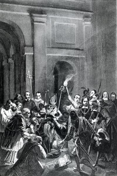 Representation av en exorcismscen. 1800-talsillustration. av Unknown artist