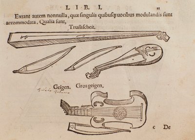 Representation av stråkinstrument och bågskytt. Sidan hämtad från Musurgias praktiska manual för musik av Unknown artist