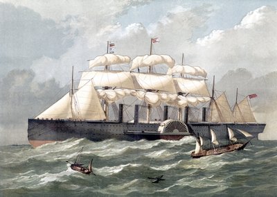 Representation av det brittiska fartyget Great Eastern, första gigantiska liner, invigt 1858 designat av Isambard Kingdom Brunel (Great eastern iron sailing steam ship designed by Isambard Kingdom Brunel) - 1800-talet av Unknown artist