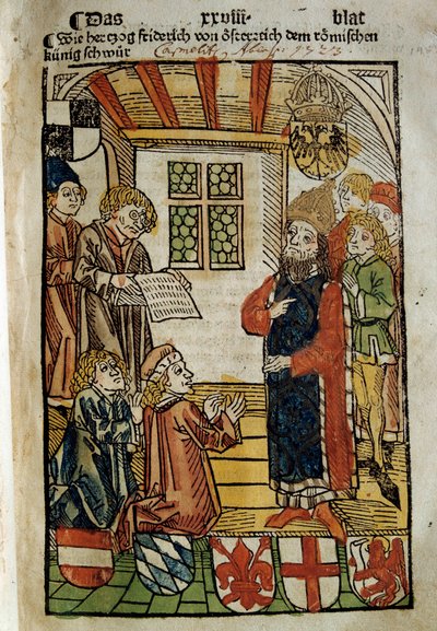 Representation av konciliet i Konstanz (1414-1418), sammankallat av kejsar Sigismund I och motpåven Johannes XXIII. Han satte stopp för den stora schismen i väst. Miniatyr av 1414. Paris. polska biblioteket av Unknown artist
