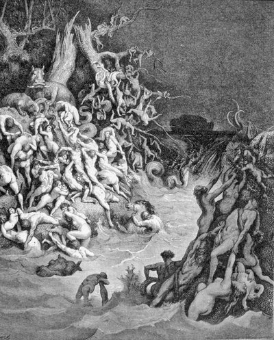 Representation av den universella syndafloden. 1800-talsgravyr. av Unknown artist