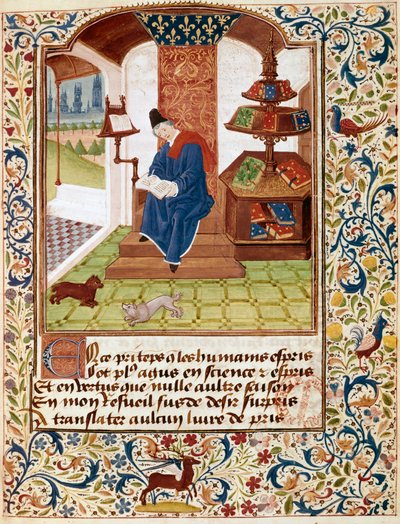 Representation av författaren som skriver på sitt kontor Miniatyr från "Flowers of all virtues" eller "Rosary of virtues"" (Ms 291) 1460 Musee Conde, Chantilly av Unknown artist