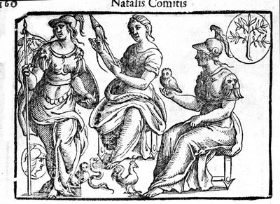 Representation av den gudomliga Athena. Gravyr från "Mythology and Fables" av greve Natalia 1637 av Unknown artist