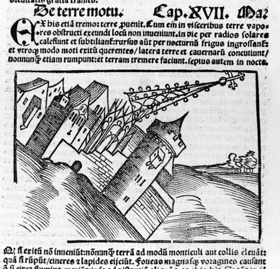 Representation av jordbävningen på 1500-talet. av Unknown artist