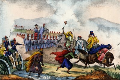 Arabernas pensionering framför torget som bildades av den franska armén i Afrika i Konstantin 1837. I "" Storia d